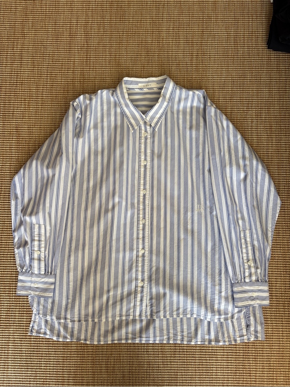 Doen Hava Cotton Silk Button Down Up Collar Shirt Top Indigo Sorrento Stripe